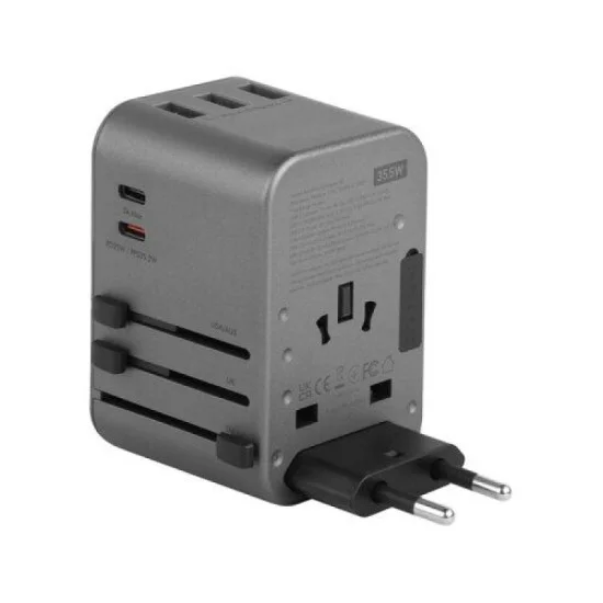 Energea Travelworld 2-Port Usb-C And 3-Port Usb-A 35W Pd Travel Adapter - Gunmetal